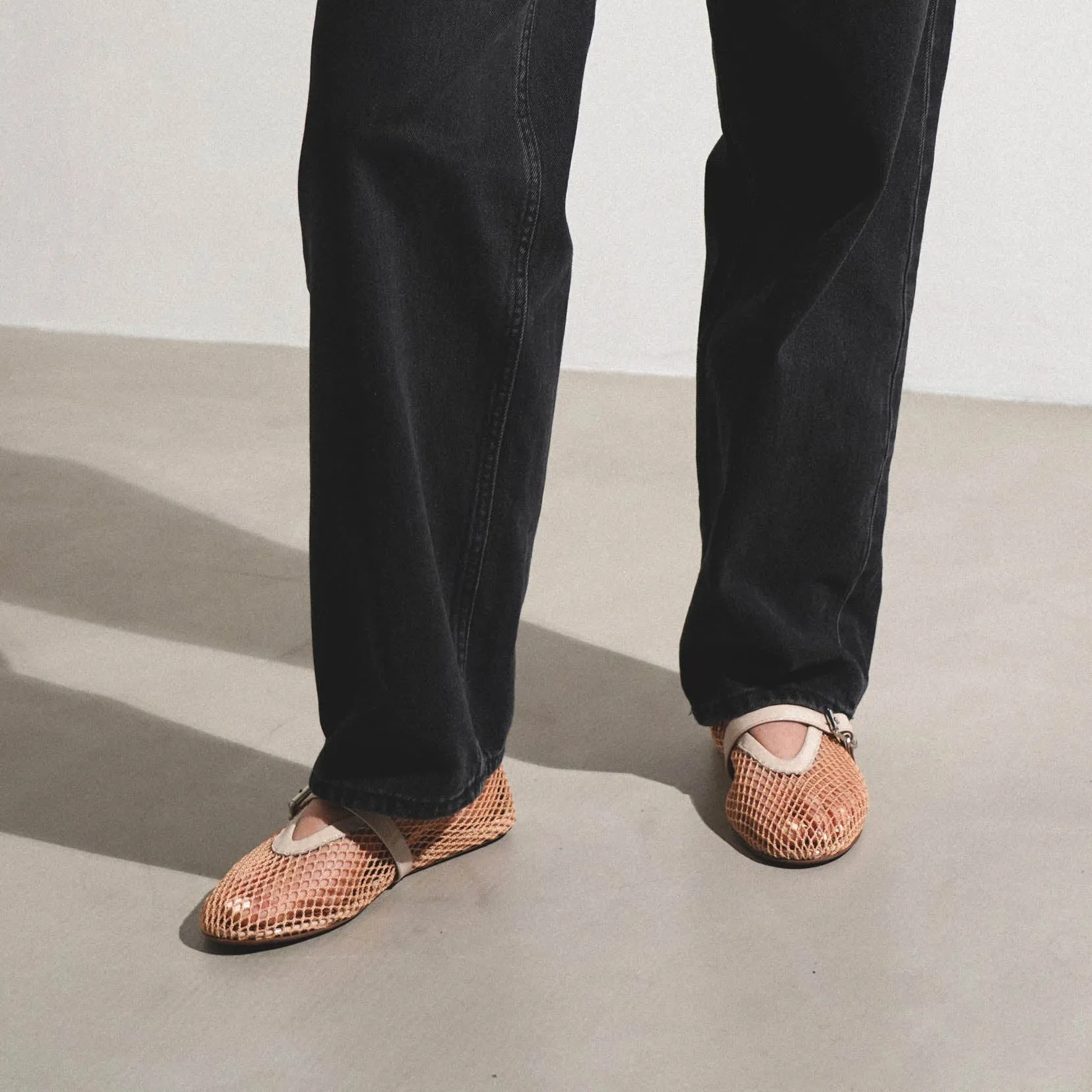 Beige mesh ballet flats