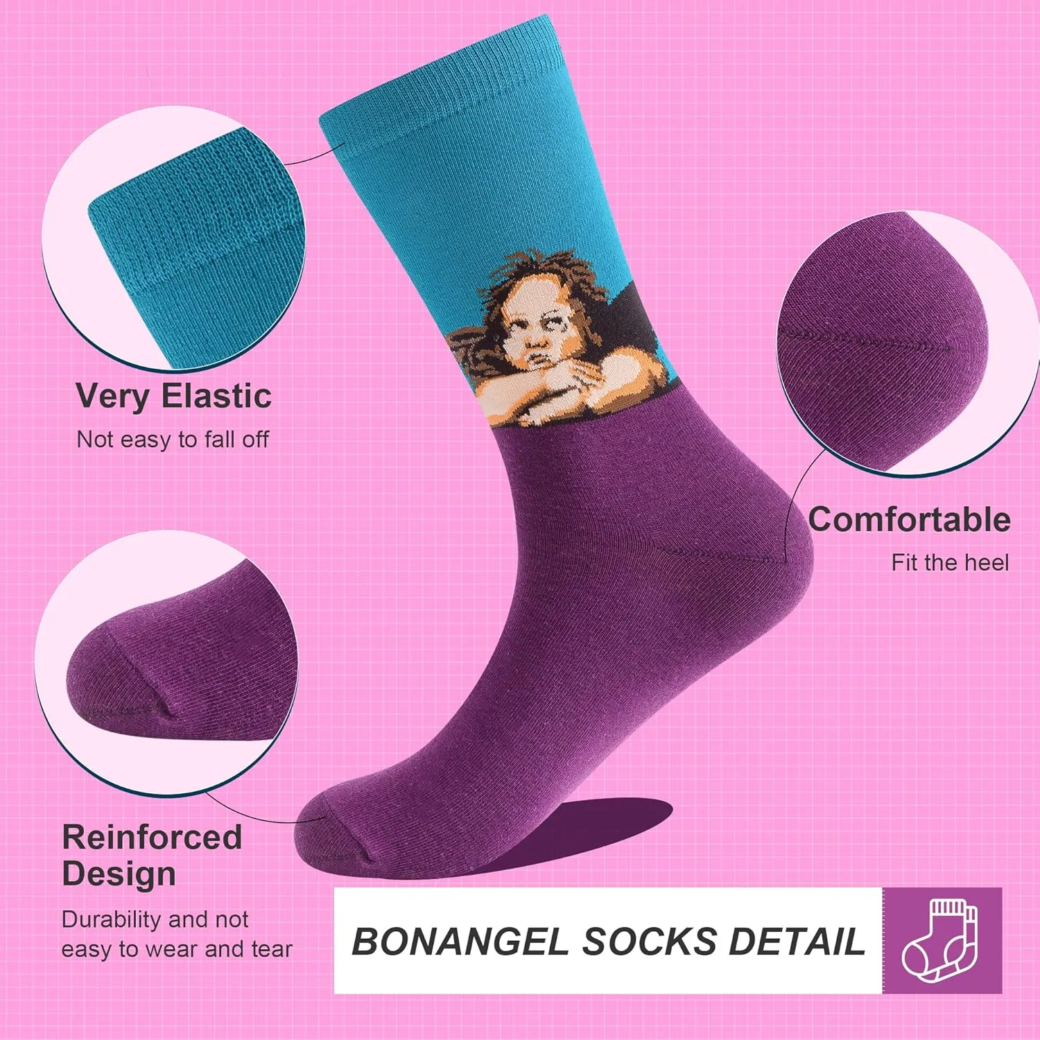 BONANGEL Mens Dress Socks Fun Funny Colorful Crazy Crew Dress Socks For Men 8-12