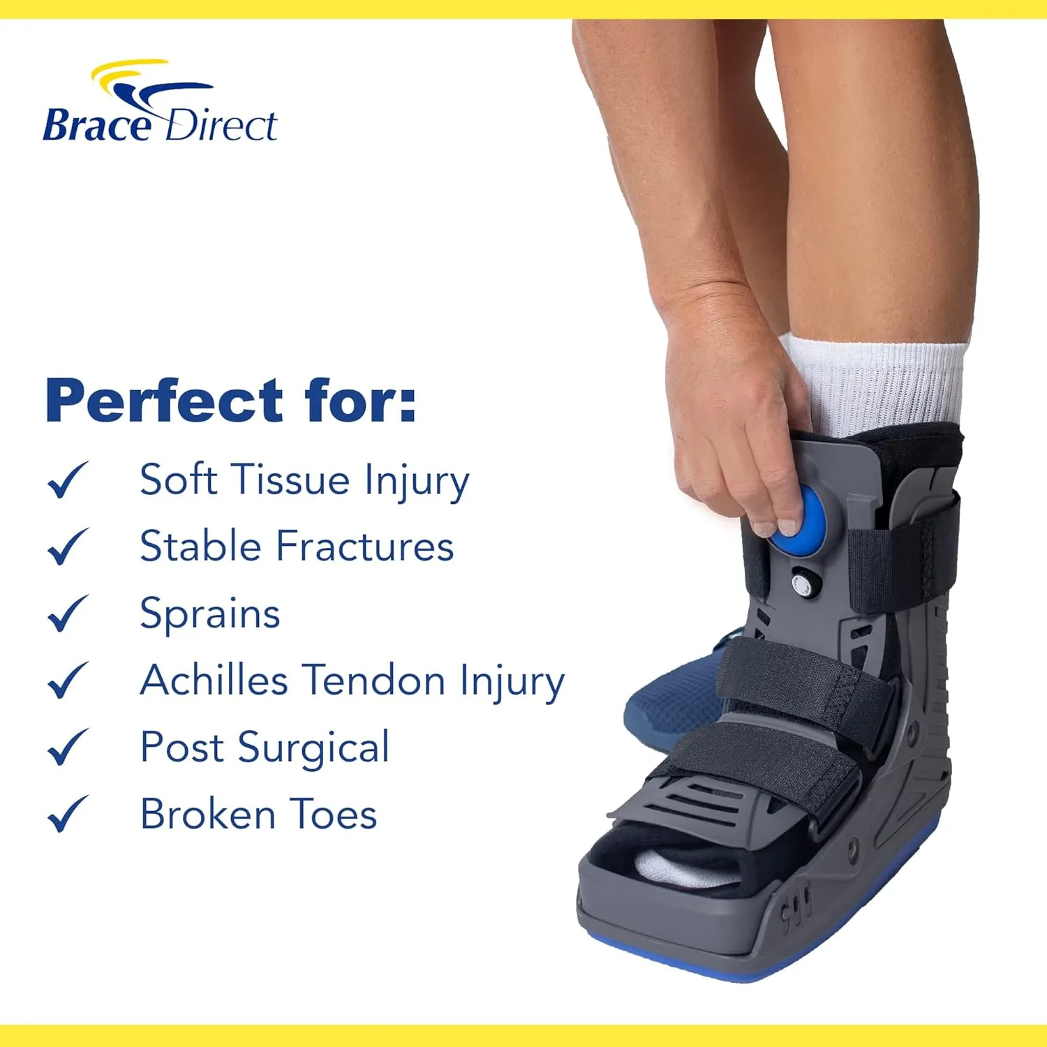 Brace Direct Lightweight Full Shell Walking Boot with Air Pump  Short Orthopedic Support for Foot & Ankle Fractures, Sprains, Achilles Tendonitis, Large (US Shoe Men 10.5-12 / Women 11.5-13.5)
