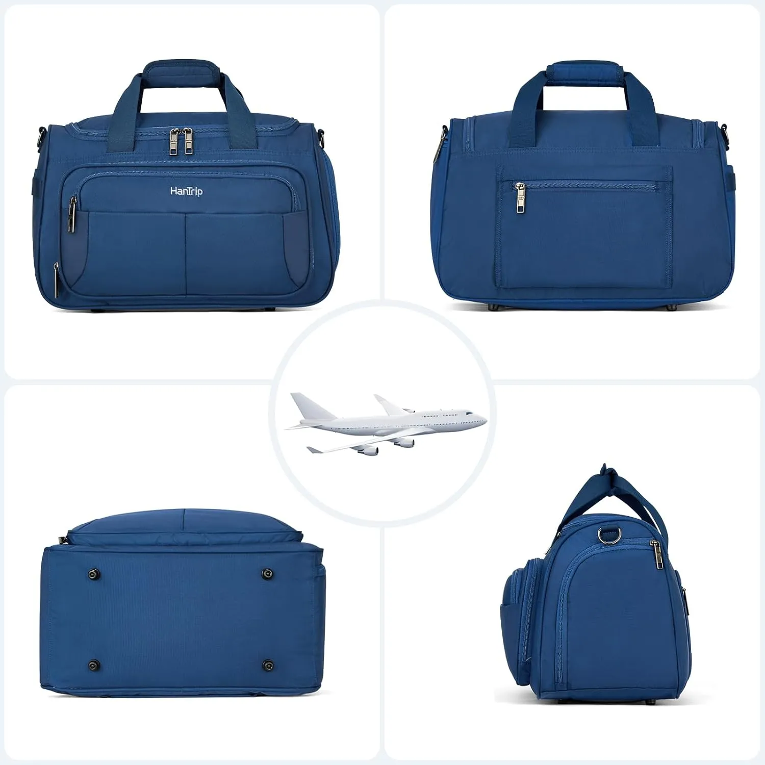 Carry on Duffel Bag Foldable Duffle Bags for Travel, Under Seat Personal Item Bags for Airplanes, Weekender Overnight Mens Travel Tote Bag for Women Small Softside Carry on Luggage (Blue)
