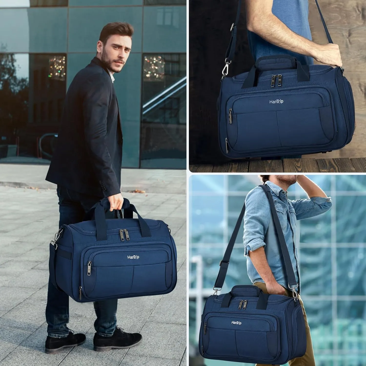Carry on Duffel Bag Foldable Duffle Bags for Travel, Under Seat Personal Item Bags for Airplanes, Weekender Overnight Mens Travel Tote Bag for Women Small Softside Carry on Luggage (Blue)