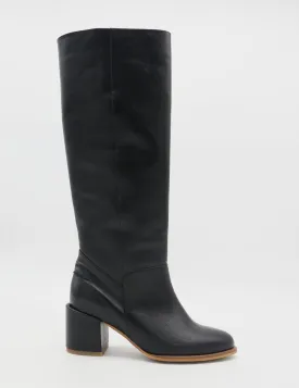 Cleo knee-high block heel boots in black leather womens shoe