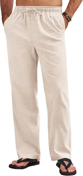 COOFANDY Men's Linen Pants Drawstring Casual Loose Fit Beach Summer Pants Lightweight Linen Trousers Yoga Pants