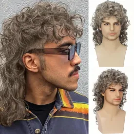 Curly Mullet Wigs for Men 80s Long Blond Curly Hippie Rocking Party Cosplay Costume Anime Hair Wig