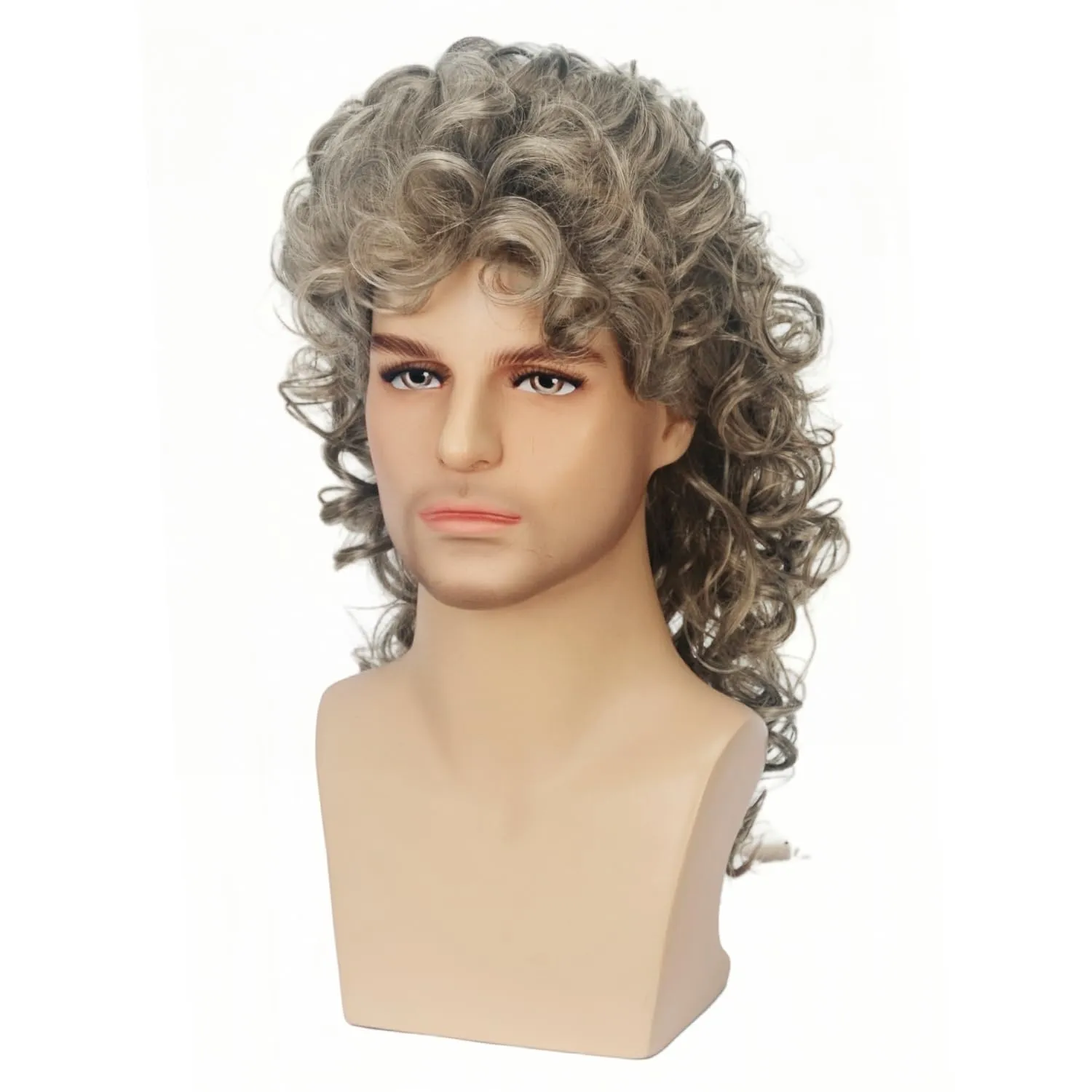 Curly Mullet Wigs for Men 80s Long Blond Curly Hippie Rocking Party Cosplay Costume Anime Hair Wig