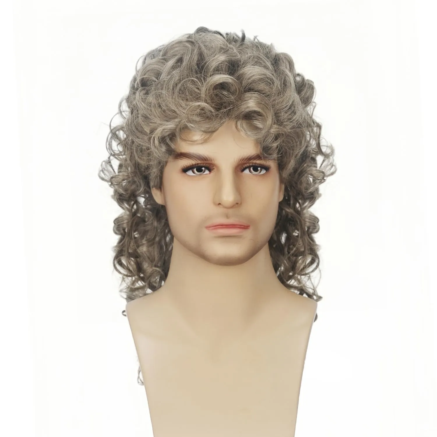 Curly Mullet Wigs for Men 80s Long Blond Curly Hippie Rocking Party Cosplay Costume Anime Hair Wig