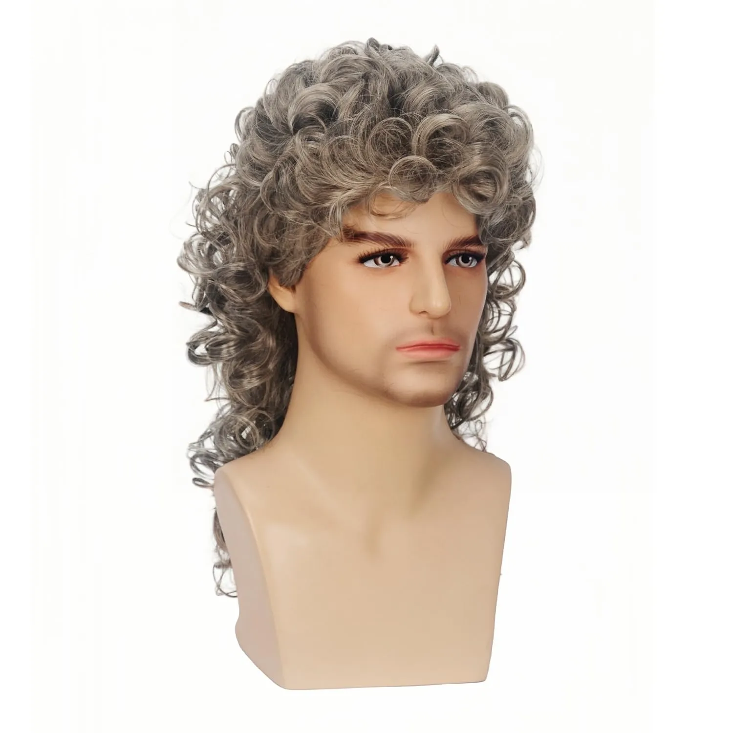 Curly Mullet Wigs for Men 80s Long Blond Curly Hippie Rocking Party Cosplay Costume Anime Hair Wig