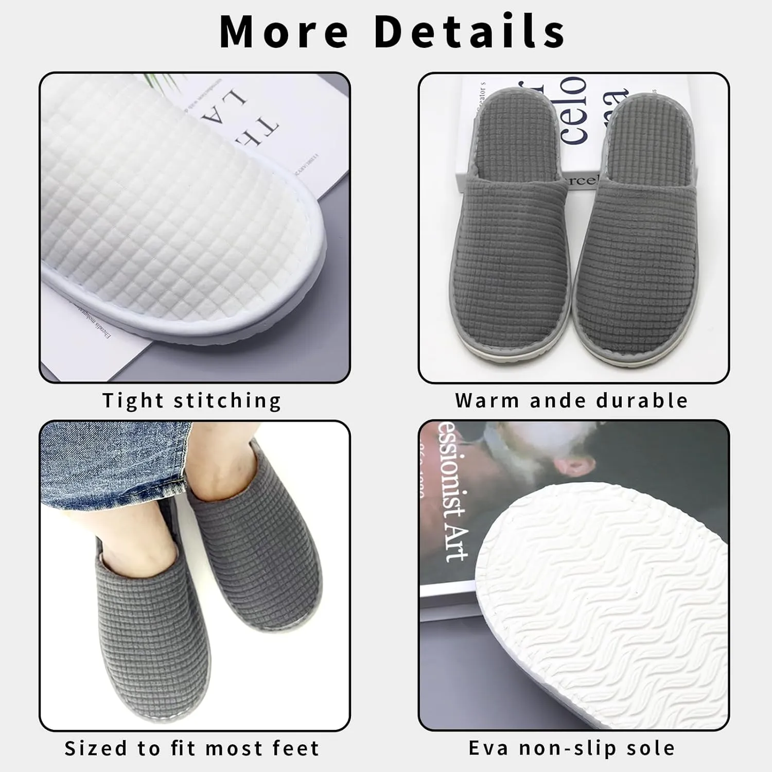 Disposable Slippers for Guests, 8 Pairs, Non Slip, Washable SPA Slippers for Hotel, Guest, Travel, Bride, Women and Men