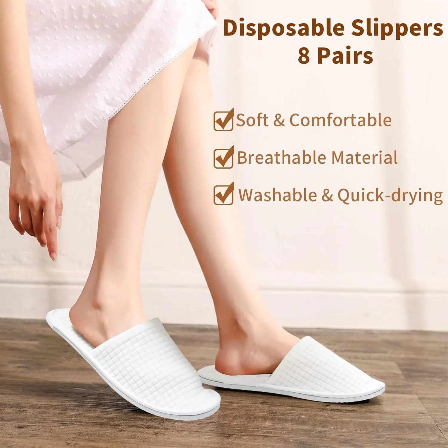 Disposable Slippers for Guests, 8 Pairs, Non Slip, Washable SPA Slippers for Hotel, Guest, Travel, Bride, Women and Men