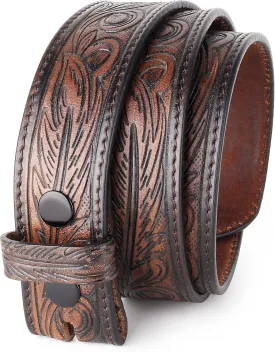 F&L CLASSIC Western Belt without buckle for men ?C Full Grain Leather Cowboy Belts for jeans - One Piece Leather strap belt