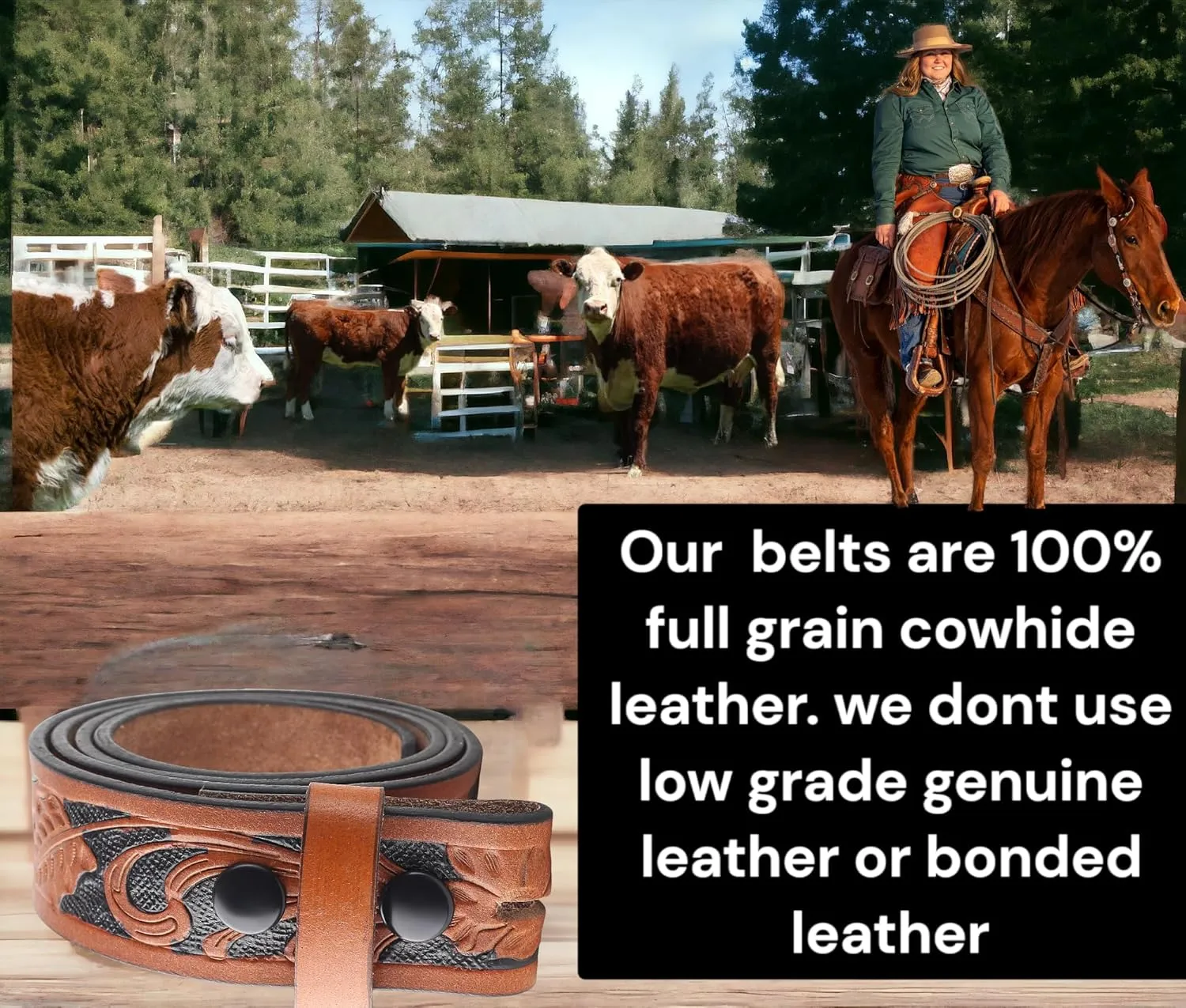 F&L CLASSIC Western Belt without buckle for men ?C Full Grain Leather Cowboy Belts for jeans - One Piece Leather strap belt