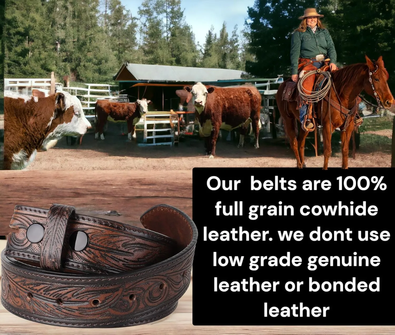 F&L CLASSIC Western Belt without buckle for men ?C Full Grain Leather Cowboy Belts for jeans - One Piece Leather strap belt
