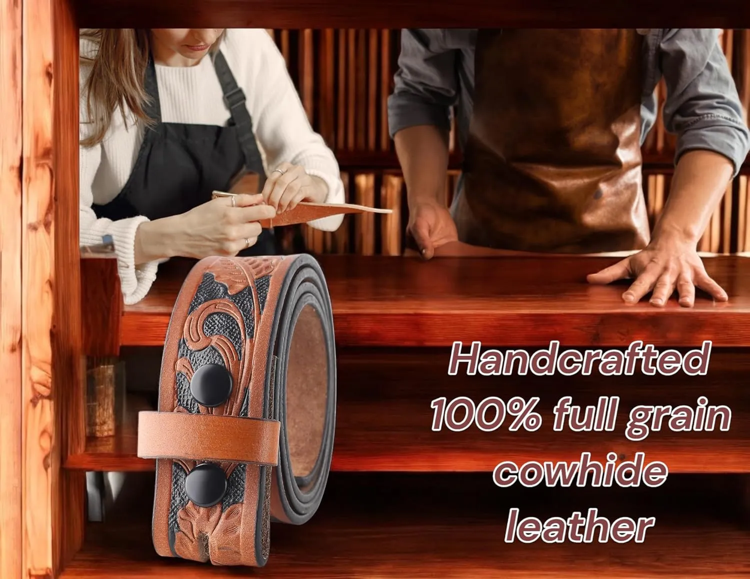 F&L CLASSIC Western Belt without buckle for men ?C Full Grain Leather Cowboy Belts for jeans - One Piece Leather strap belt