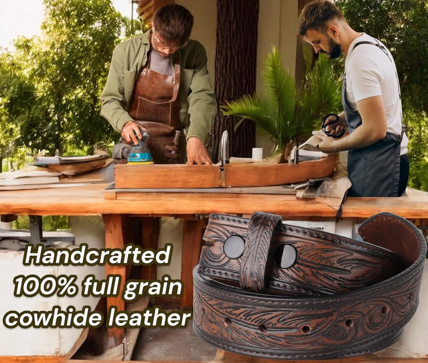 F&L CLASSIC Western Belt without buckle for men ?C Full Grain Leather Cowboy Belts for jeans - One Piece Leather strap belt