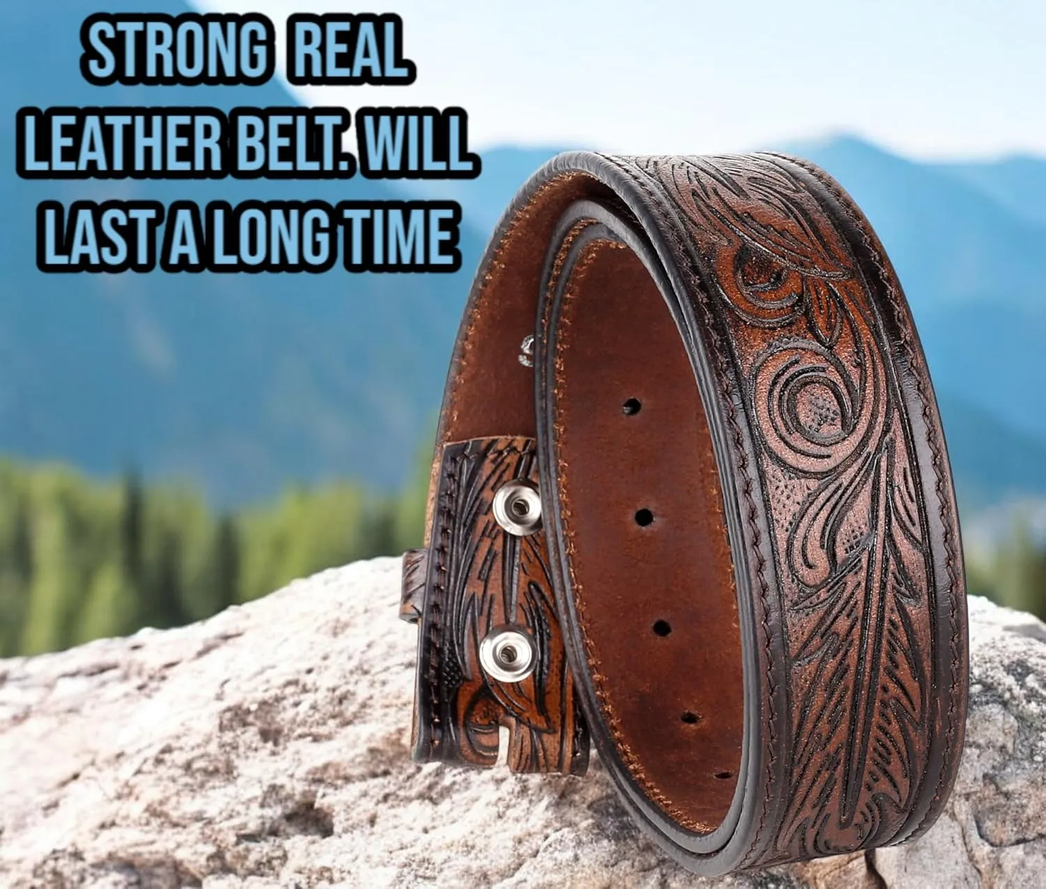 F&L CLASSIC Western Belt without buckle for men ?C Full Grain Leather Cowboy Belts for jeans - One Piece Leather strap belt