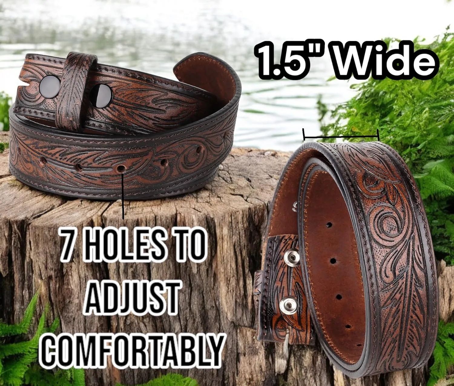 F&L CLASSIC Western Belt without buckle for men ?C Full Grain Leather Cowboy Belts for jeans - One Piece Leather strap belt