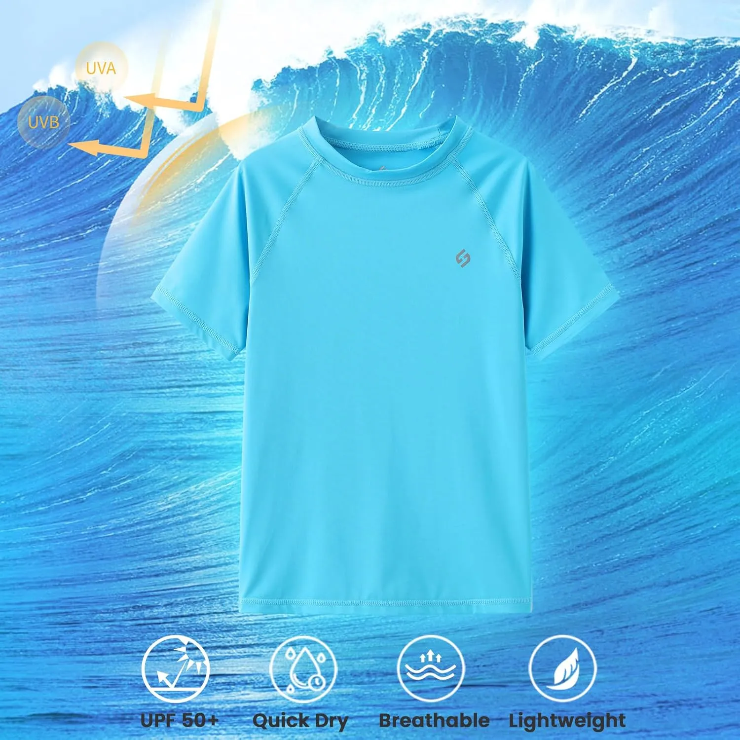 HODOSPORTS Boys UPF 50  Rash Guard Swim Shirts Short Sleeve Quick Dry UV Protection Sun Shirt