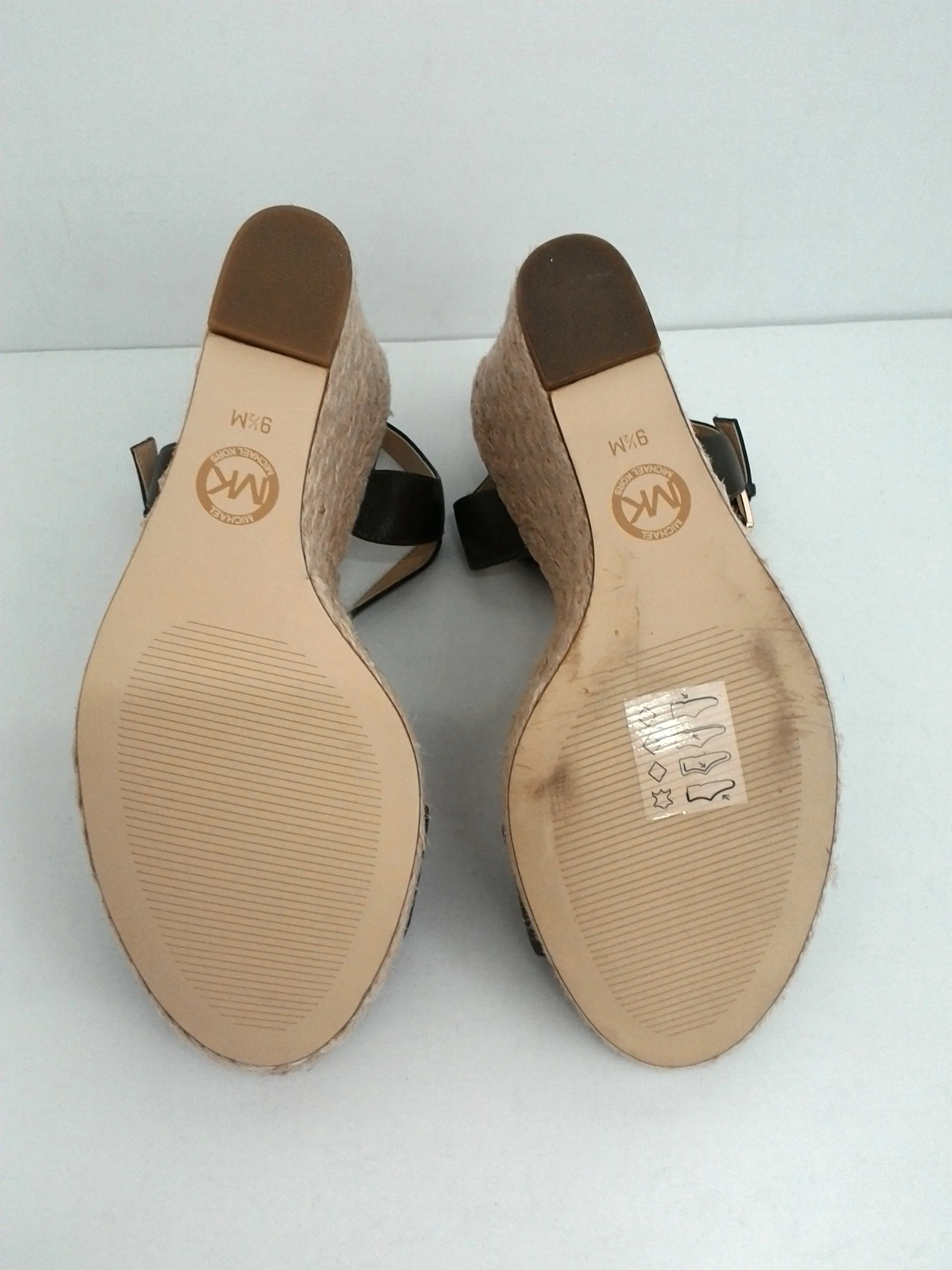 Michael Kors Women's Jill Wedge Leather/Jute Olive Green Sandal Size 9.5 M