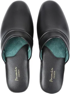 PAMIR Men's Genuine Leather Scuff Slippers with Memory Foam Insole and Leather Outsole
