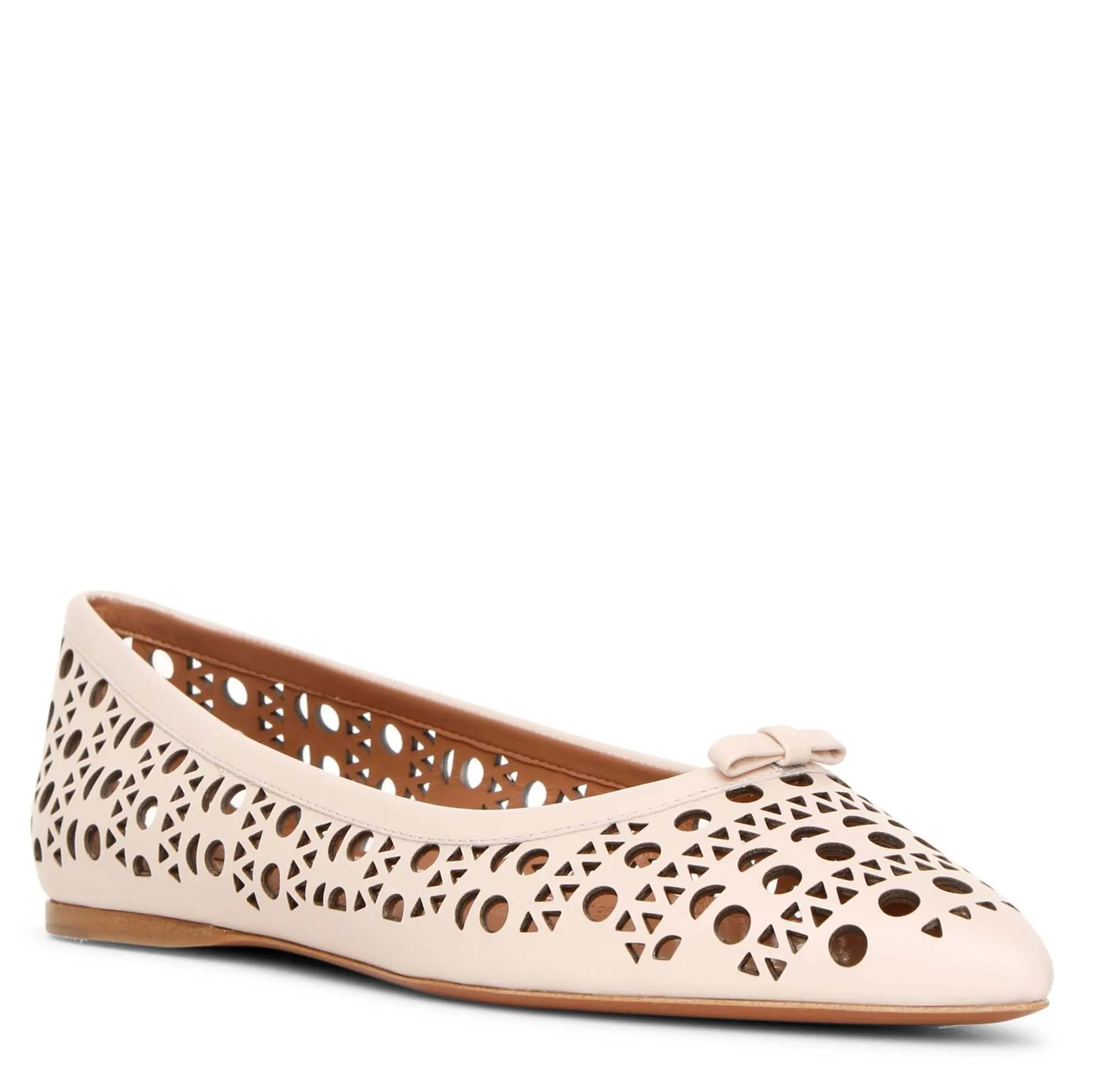 Pointed blush leather ballet flats
