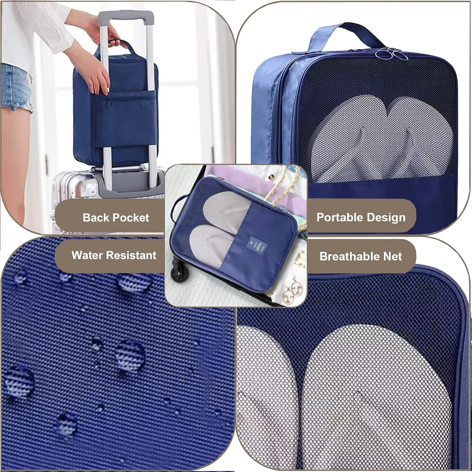 Shoe Bags - Holds 3 Pair of Shoes, Travel Essentials for Flying Carry On Luggage - Blue