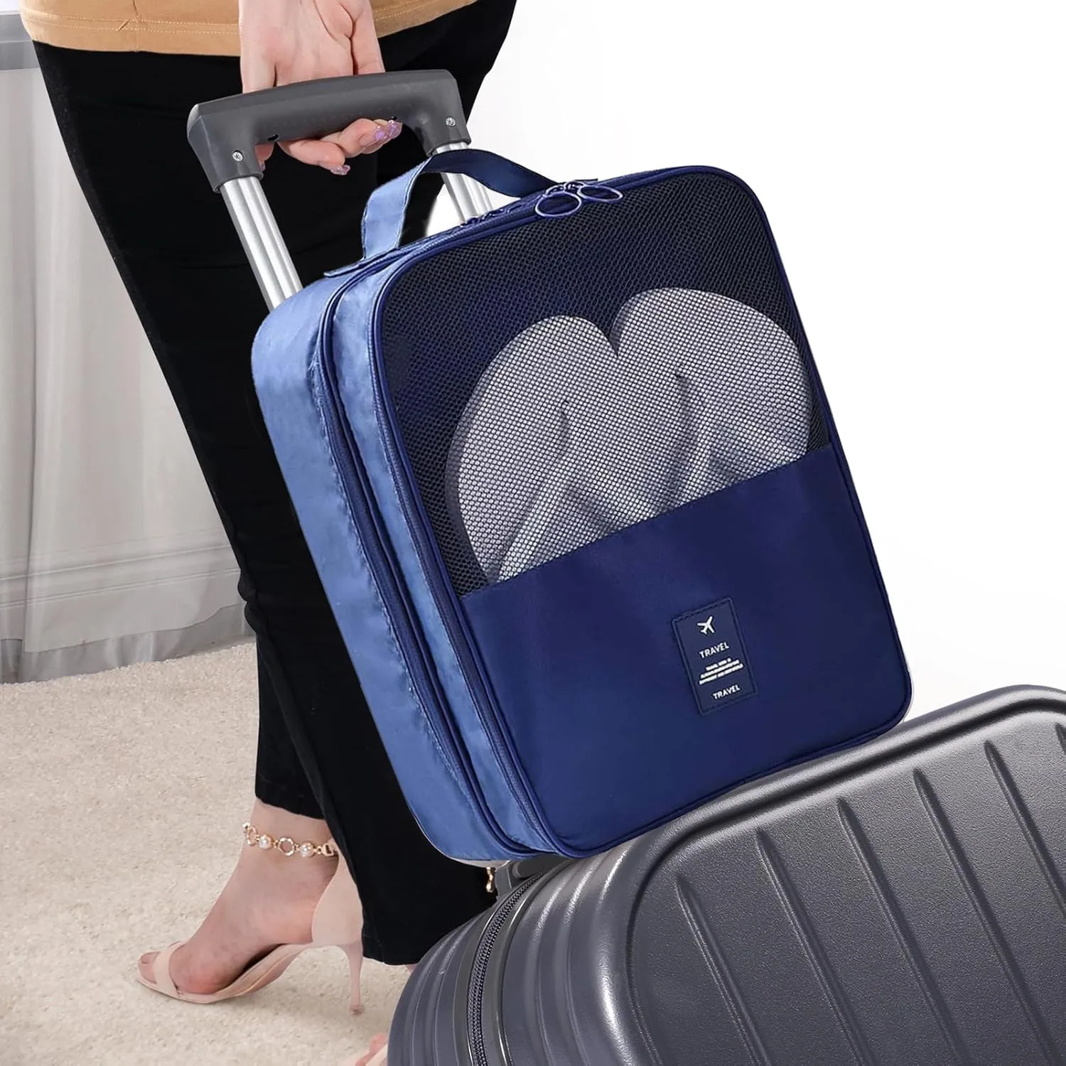 Shoe Bags - Holds 3 Pair of Shoes, Travel Essentials for Flying Carry On Luggage - Blue