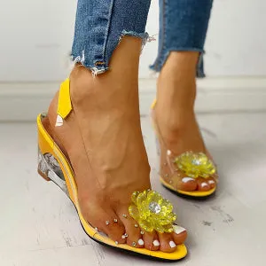 Sohiwoo  Women's Summer Flower Sandals Rhinestone Elegant Clear Slingback Sandals