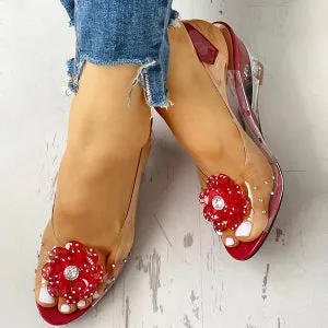 Sohiwoo  Women's Summer Flower Sandals Rhinestone Elegant Clear Slingback Sandals