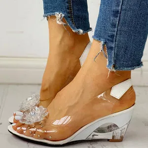 Sohiwoo  Women's Summer Flower Sandals Rhinestone Elegant Clear Slingback Sandals