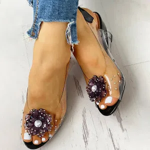 Sohiwoo  Women's Summer Flower Sandals Rhinestone Elegant Clear Slingback Sandals