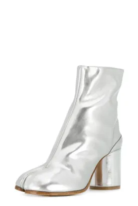 Tabi Split-Toe Block Heel Ankle Boots - Silver