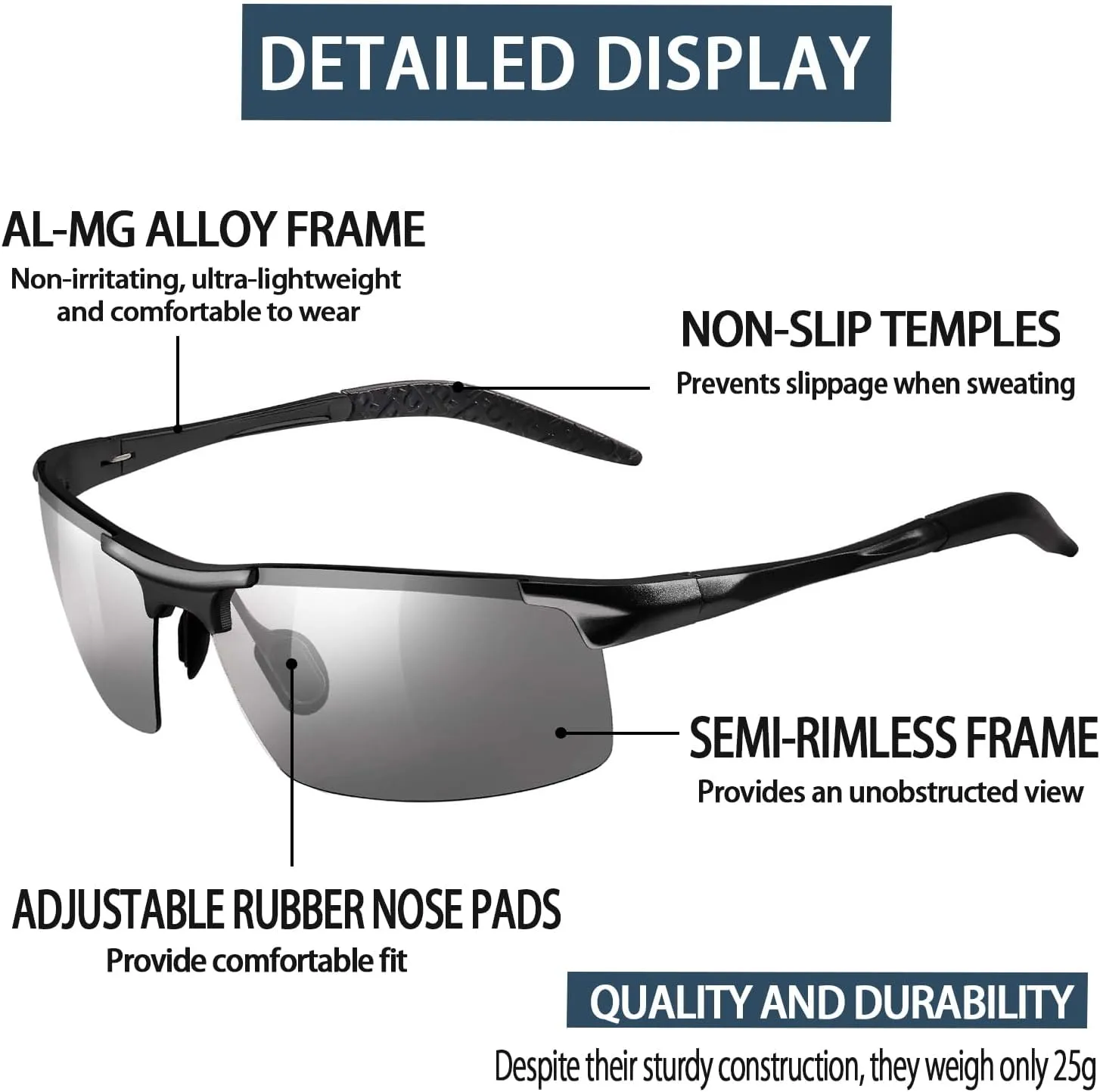 TJUTR Mens Photochromic Sunglasses Day & Night Driving Z87 Sun Glasses Polarized UV400 Protection Safety Glasses