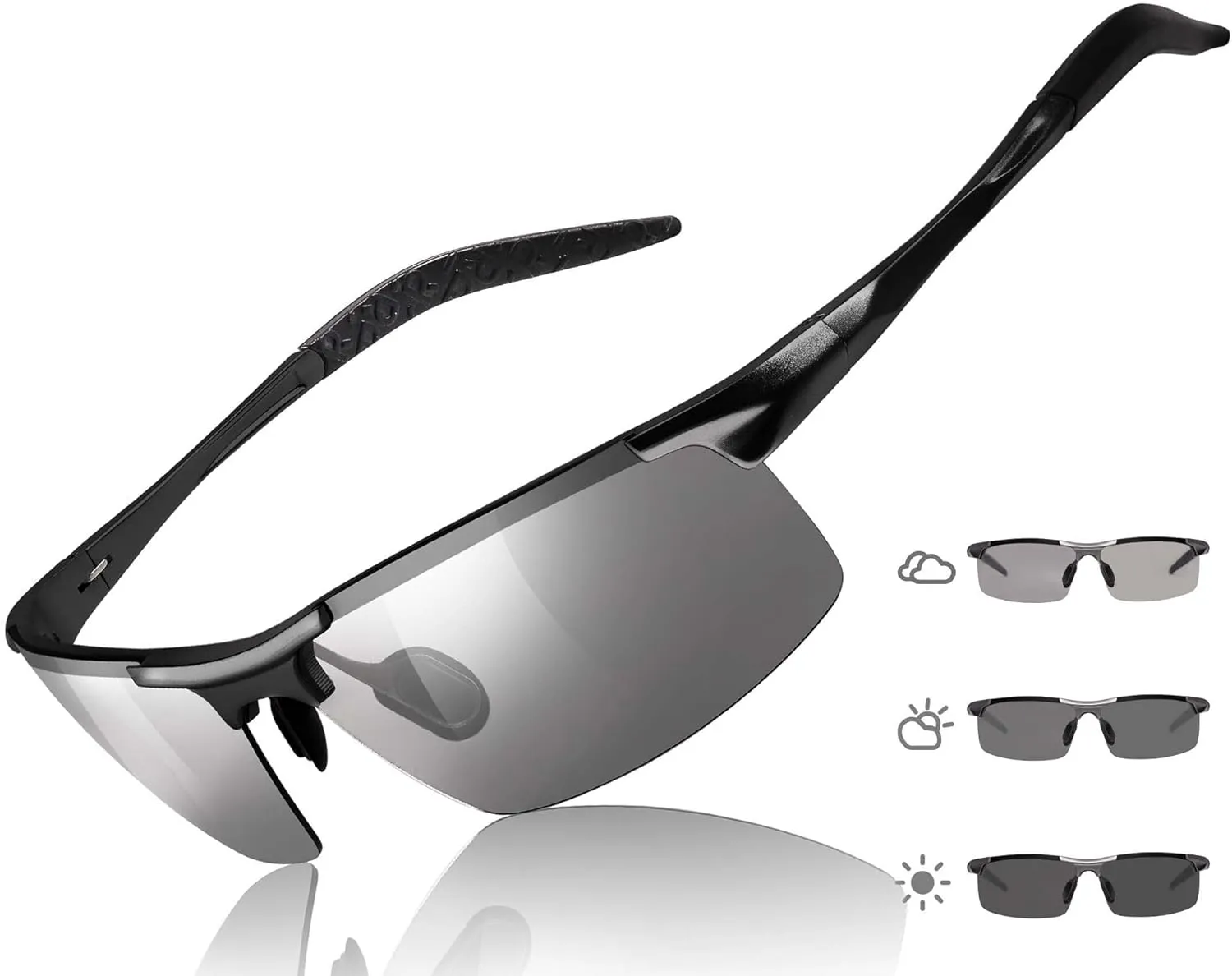 TJUTR Mens Photochromic Sunglasses Day & Night Driving Z87 Sun Glasses Polarized UV400 Protection Safety Glasses