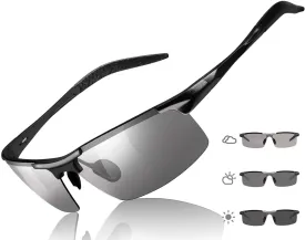TJUTR Mens Photochromic Sunglasses Day & Night Driving Z87 Sun Glasses Polarized UV400 Protection Safety Glasses