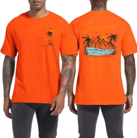 Tuislay Mens Graphic t-Shirts Casual Oversized Letter Print Beach Shirts Baggy Cotton Short Sleeve Tshirt Summer tee Top