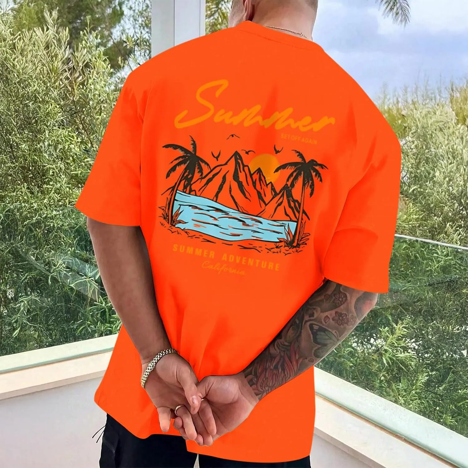 Tuislay Mens Graphic t-Shirts Casual Oversized Letter Print Beach Shirts Baggy Cotton Short Sleeve Tshirt Summer tee Top