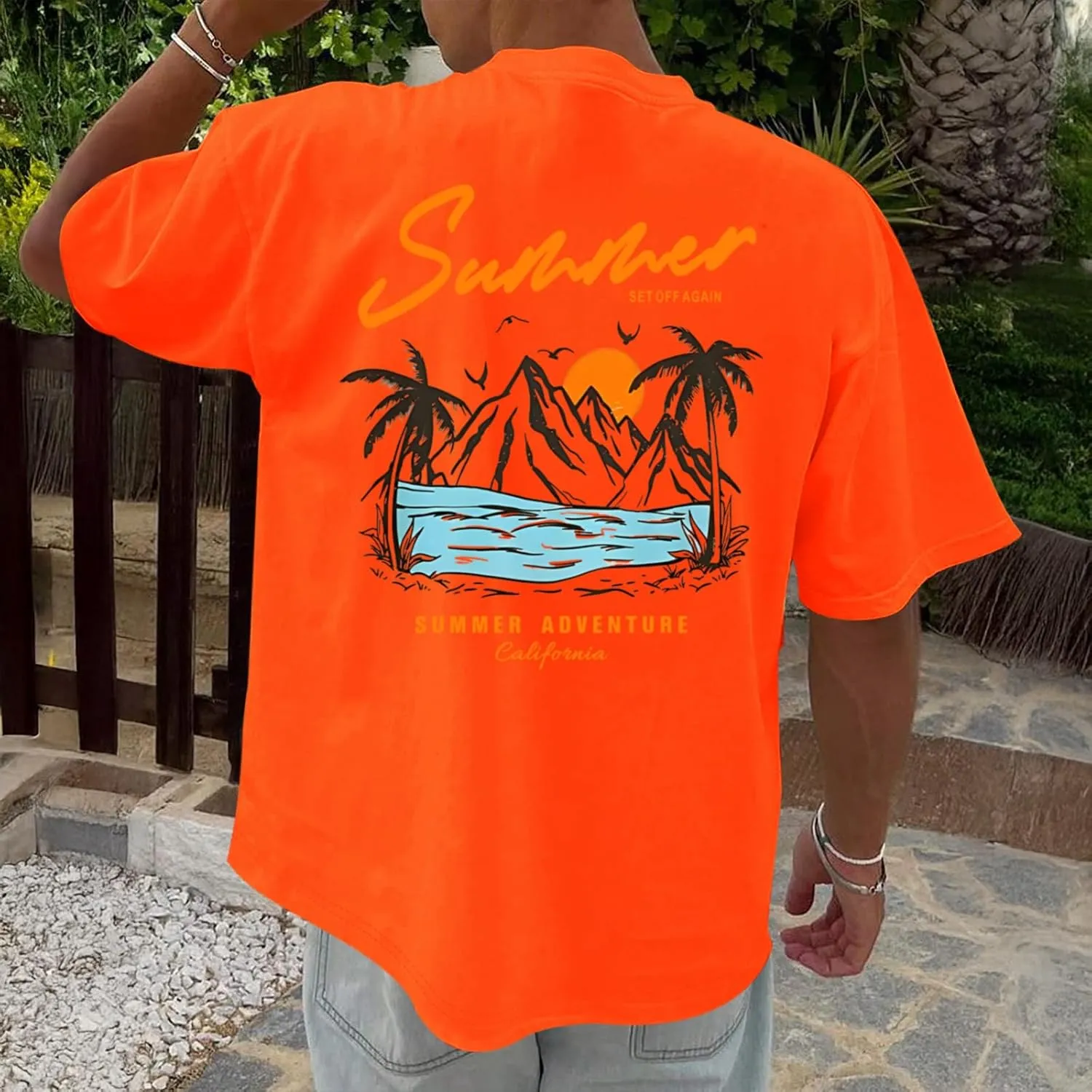 Tuislay Mens Graphic t-Shirts Casual Oversized Letter Print Beach Shirts Baggy Cotton Short Sleeve Tshirt Summer tee Top
