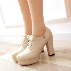 Women's platform chunky high heel oxford shoes england style front lace shoes