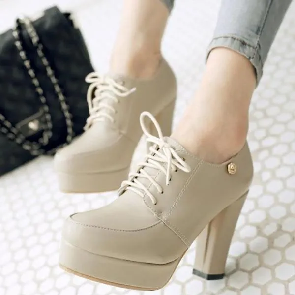 Women's platform chunky high heel oxford shoes england style front lace shoes